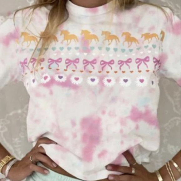 LoveShackFancy Calix Tee featuring a pink and white tie-dye print- Small - Picture 9 of 11